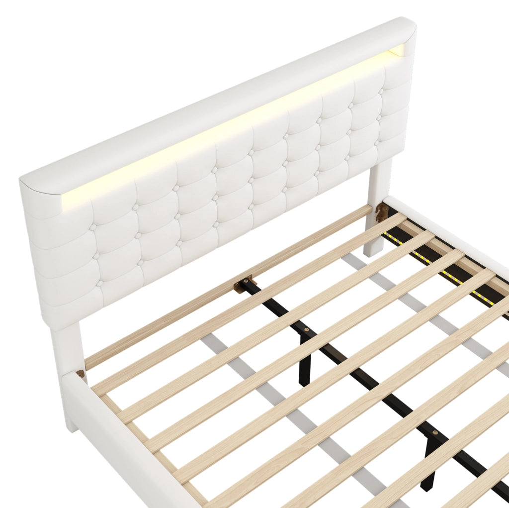 Letto matrimoniale 140x200 cm con LED, testiera regolabile e design sospeso