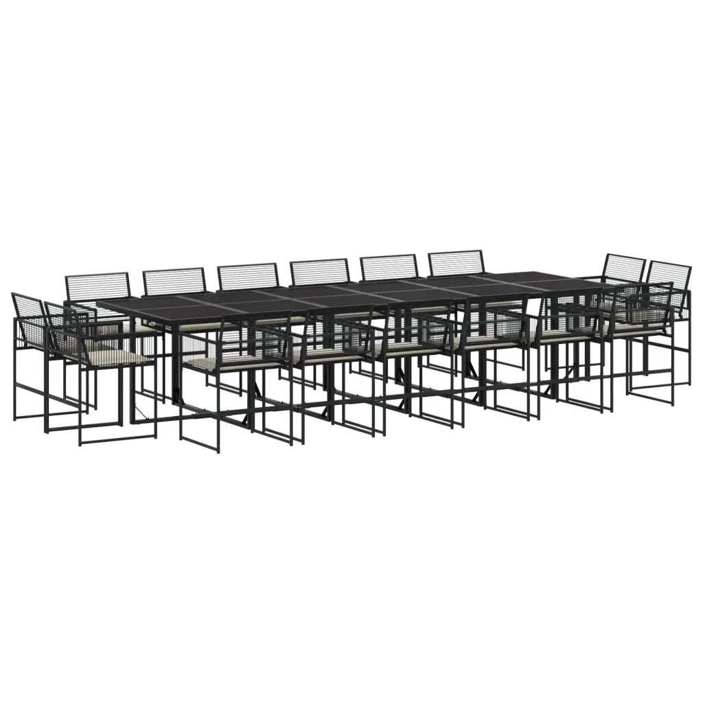 Set da Pranzo da Giardino 17 pz con Cuscini Nero in Polyrattan 3295017
