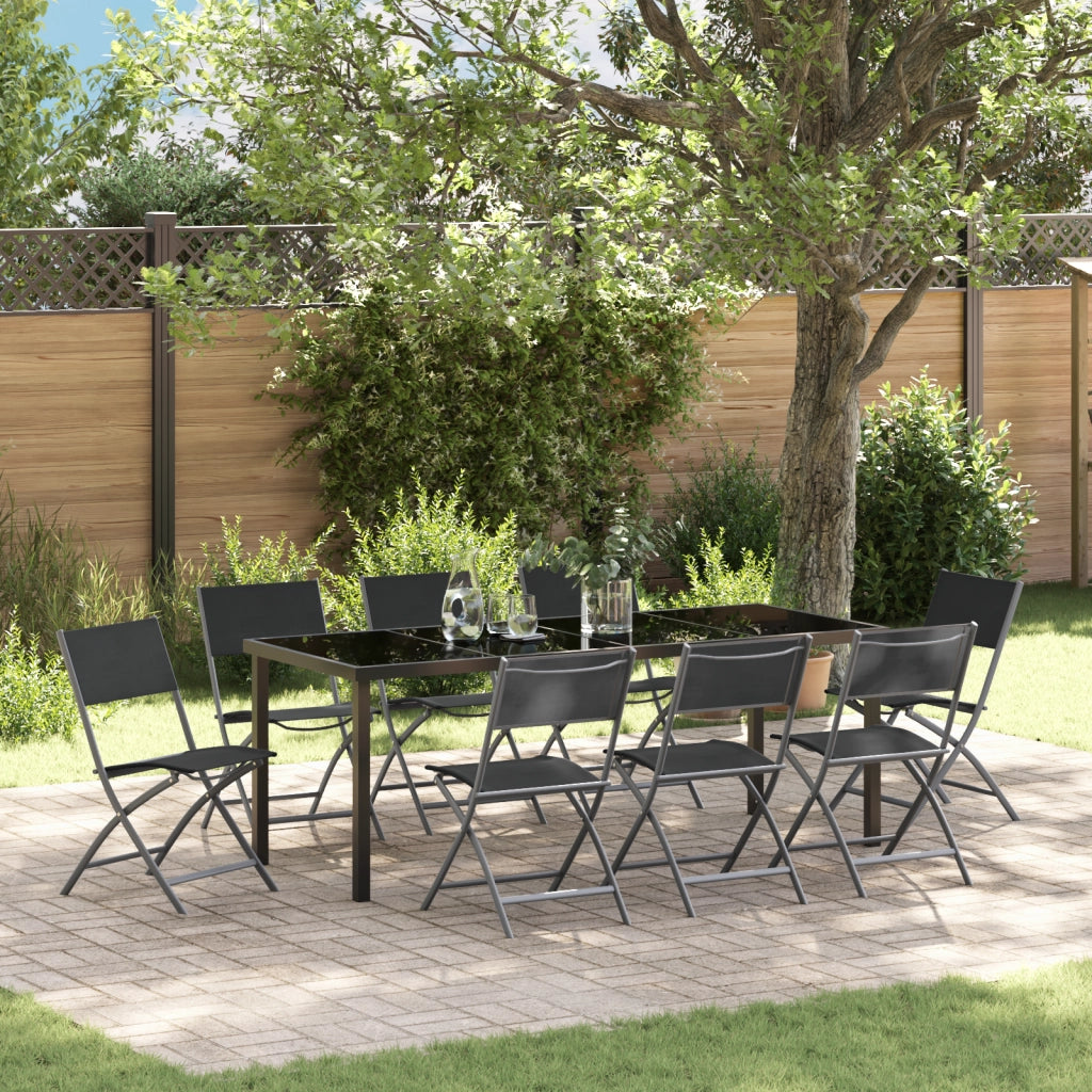 Set da Pranzo da Giardino 9 Pezzi Nero Textilene e Acciaio