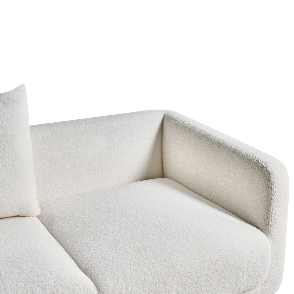 Divano a 2 posti Rivestimento in bouclè bianco Gambe in legno con braccioli Angolo lettura soggiorno Stile scandinavo moderno