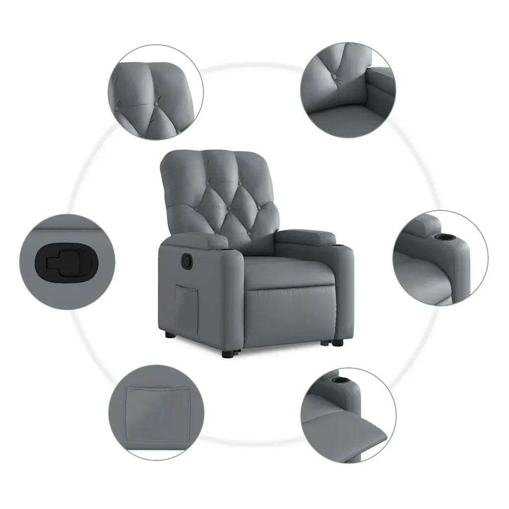 Poltrona | Sedia Relax Alzapersona Reclinabile Grigio in Similpelle
