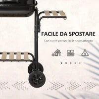 Barbecue a Carbone con Coperchio, Ripiani e Ruote, Completo di Spatola, Pinza e Coltello, Nero