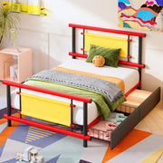 DESMIU Letto per bambini 90 × 200 cm con 2 cassetti, senza materasso, in metallo, rosso, per camera bambini