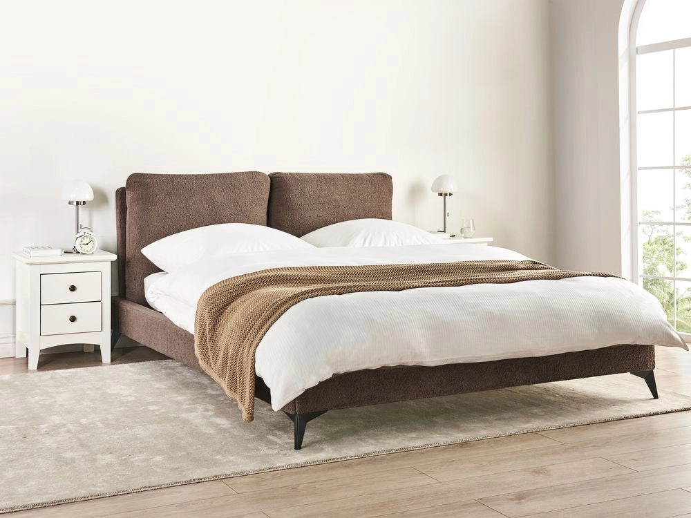 Letto matrimoniale imbottito in bouclè marrone 160 x 200 cm con rete a doghe stile moderno