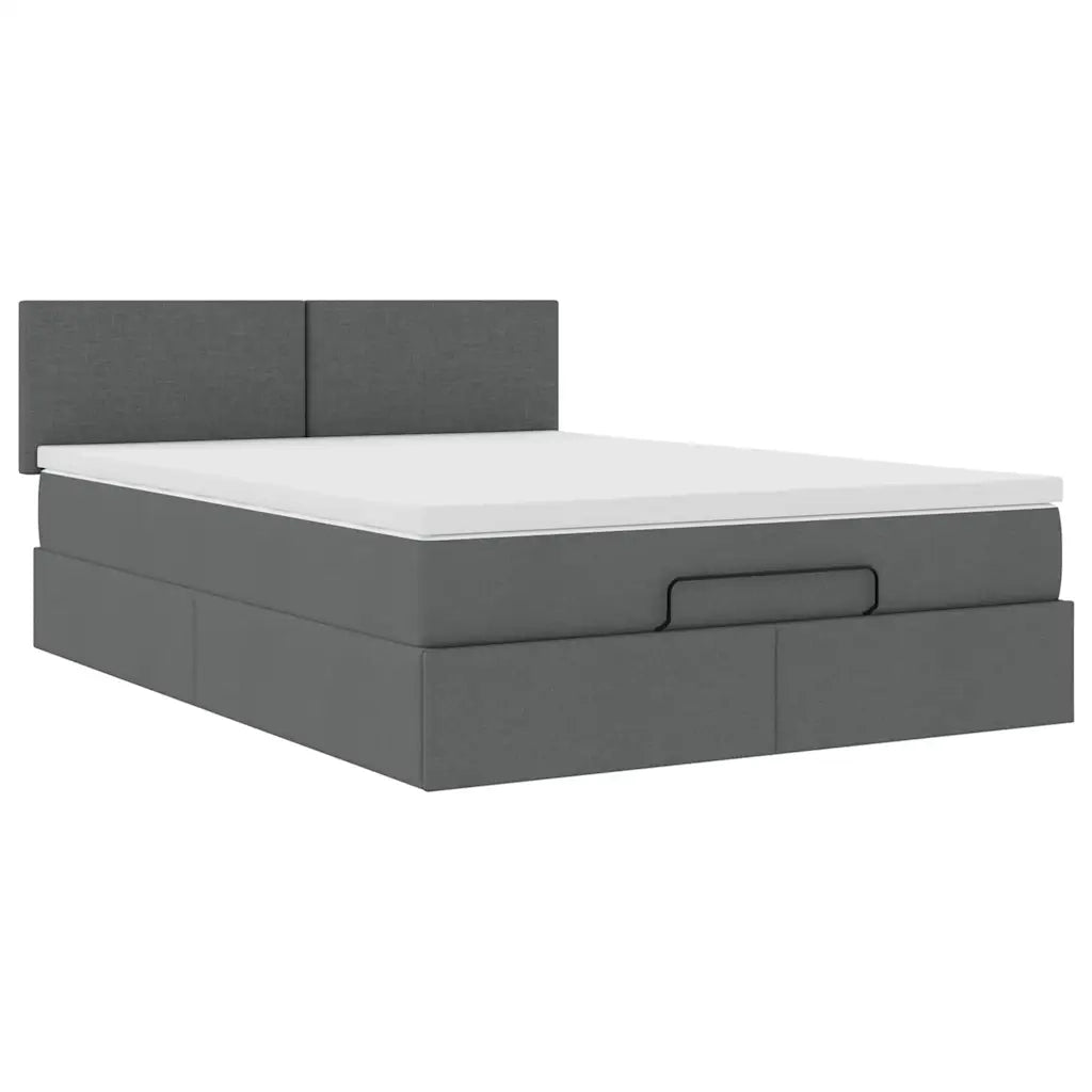 Pouf Letto con Materasso e LED Grigio Scuro 140x200 cm