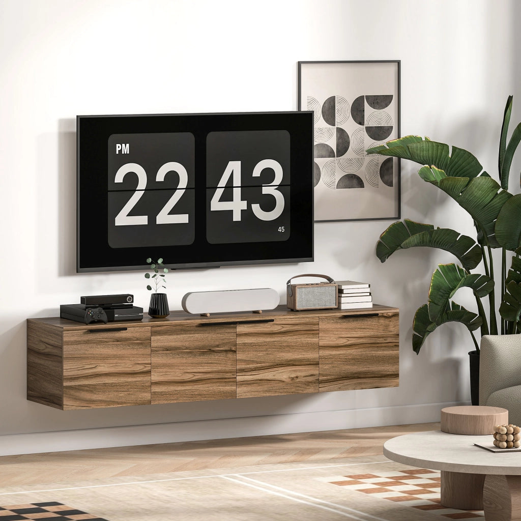 Mobile TV sospeso per televisore fino a 65 pollici con 3 ante ¨C zephmum ¨C marrone 150x35x32 cm