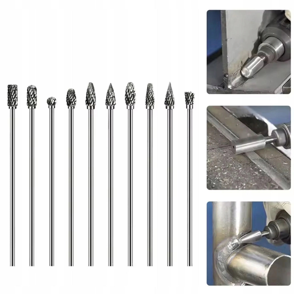 Set di Frese Rotative in Carburo di Tungsteno – Compatibile con Dremel e Altri | 10 Pezzi, Doppio Taglio, 3 mm, 100 mm