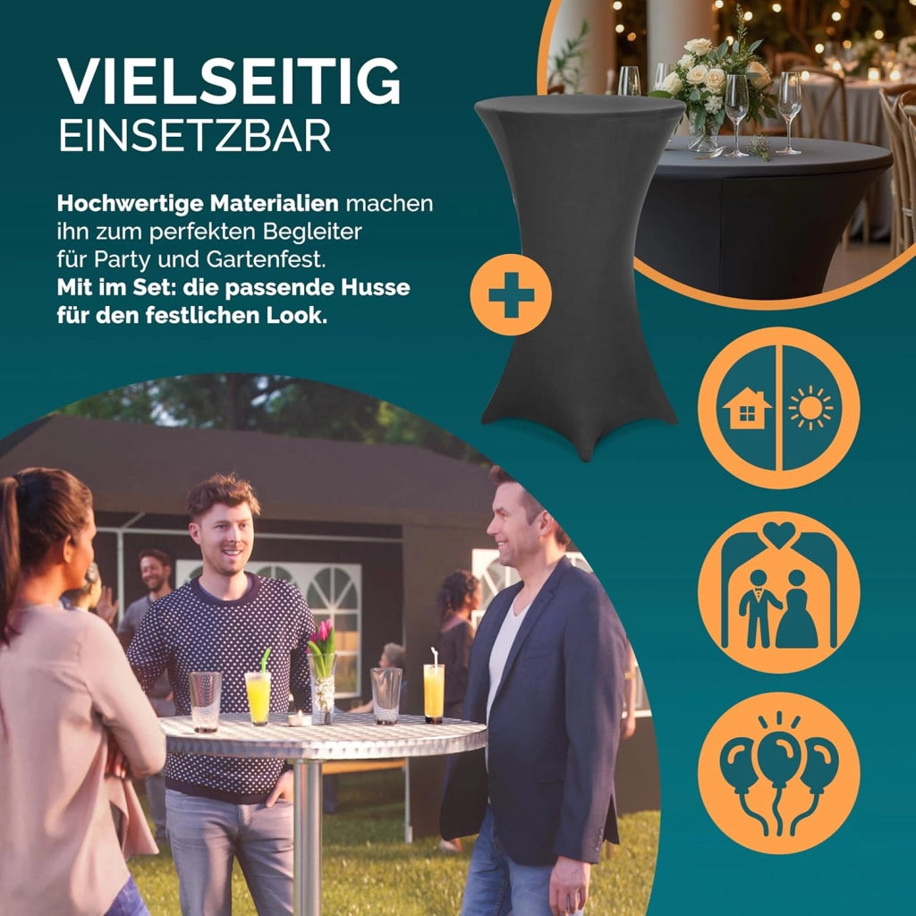 ® Tavolo Alto da Bar 2in1 con Copritavolo Regolabile 70 cm / 115 cm in Alluminio Rotondo Ø60cm Resistente per Giardino Bistro Tavoli da Birreria Feste Ricevimento