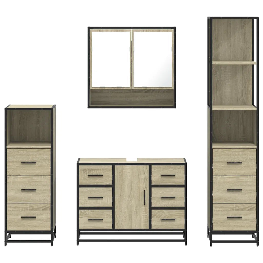 Set Mobili da Bagno 4 pz Rovere Sonoma in Legno Multistrato