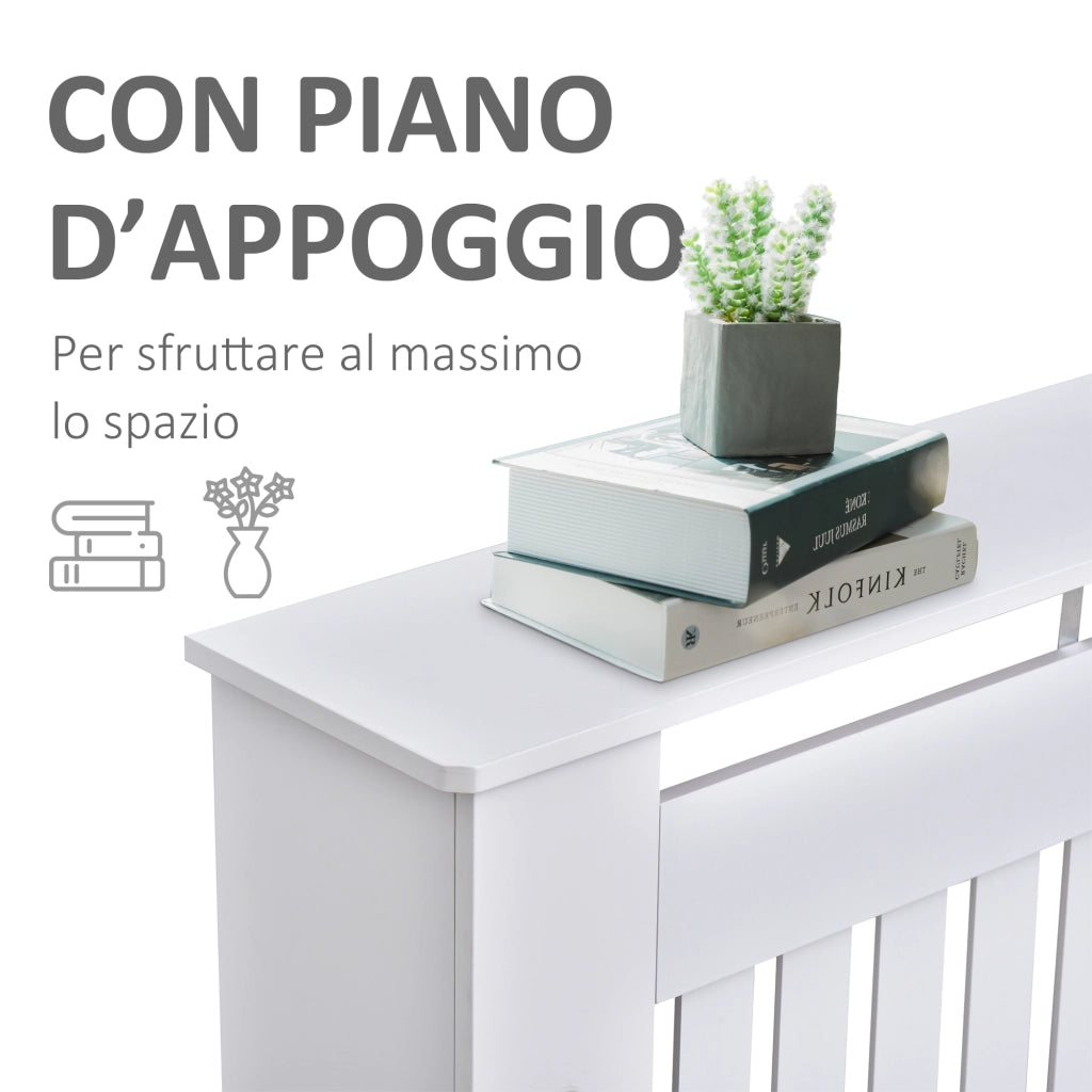 Easycomfort Copritermosifone a Doghe in MDF per Casa e Ufficio, 172x19x81 cm, Bianco