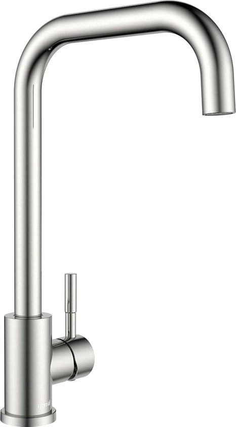 Kraan da cucina, alta pressione, rotazione 360° per scarico cucina, maniglia L con connessioni G3/8'' in acciaio inossidabile SUS304 lucidato a nichel grigio.