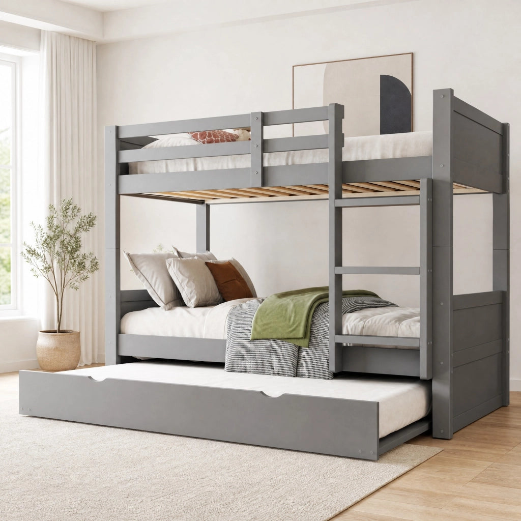 LETTO A CASTELLO 90x200 cm CON RETRATTILE IN LEGNO GRIGIO