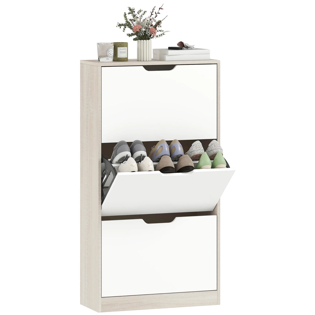 Scarpiera 3 Ante con Appendiabiti ¨C Zephmum ¨C Roble e Bianco 62.5x26x117.5 cm