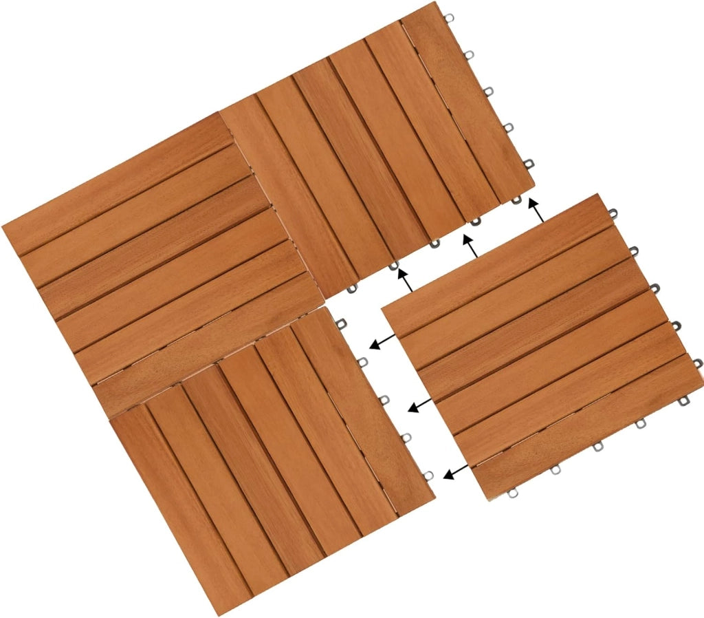 Casaria Piastrelle Legno Acacia 22pz Certificato FSC® Mattonelle 2m² ad Incastro 30x30cm Esterno