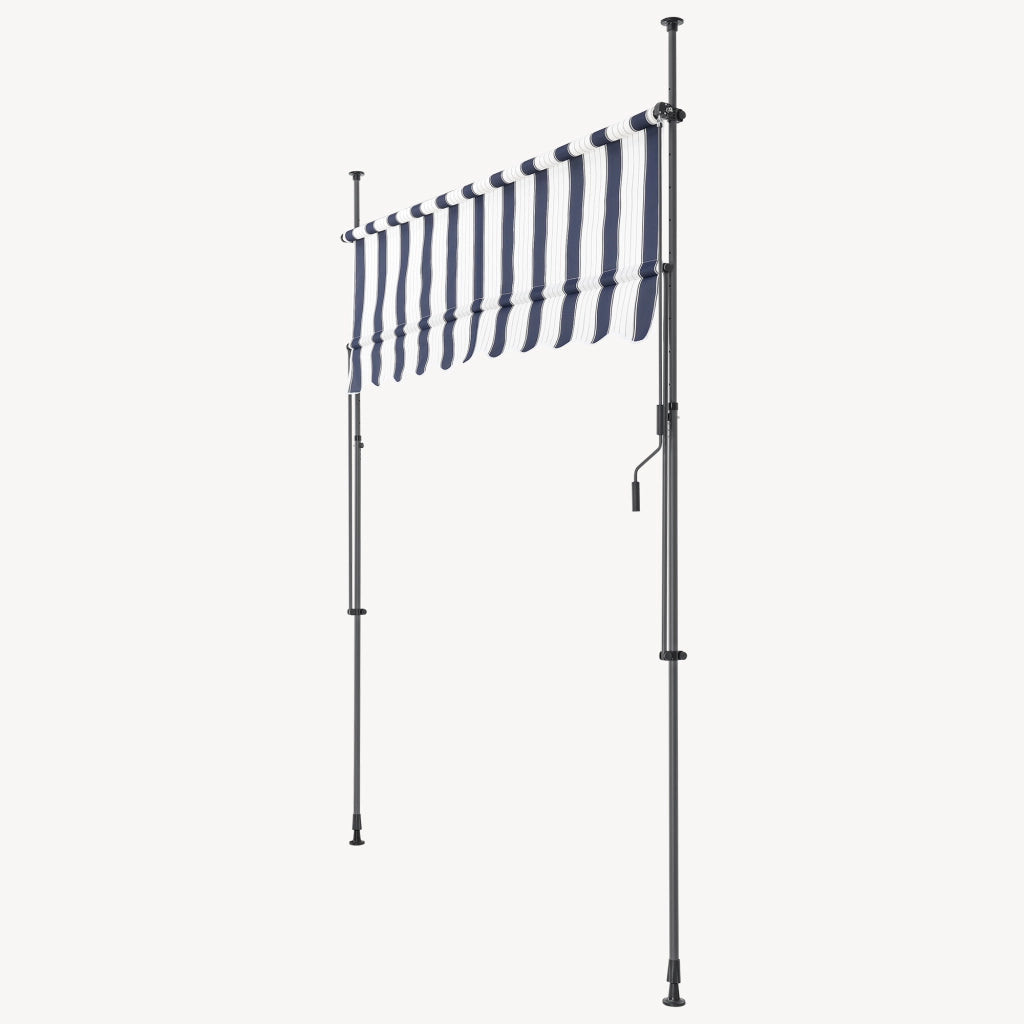 Tenda da Sole a Muro con Pali di Supporto Telescopici Parasole 200 x 120 cm (LxP) Blu Scuro/Bianco pro.tec