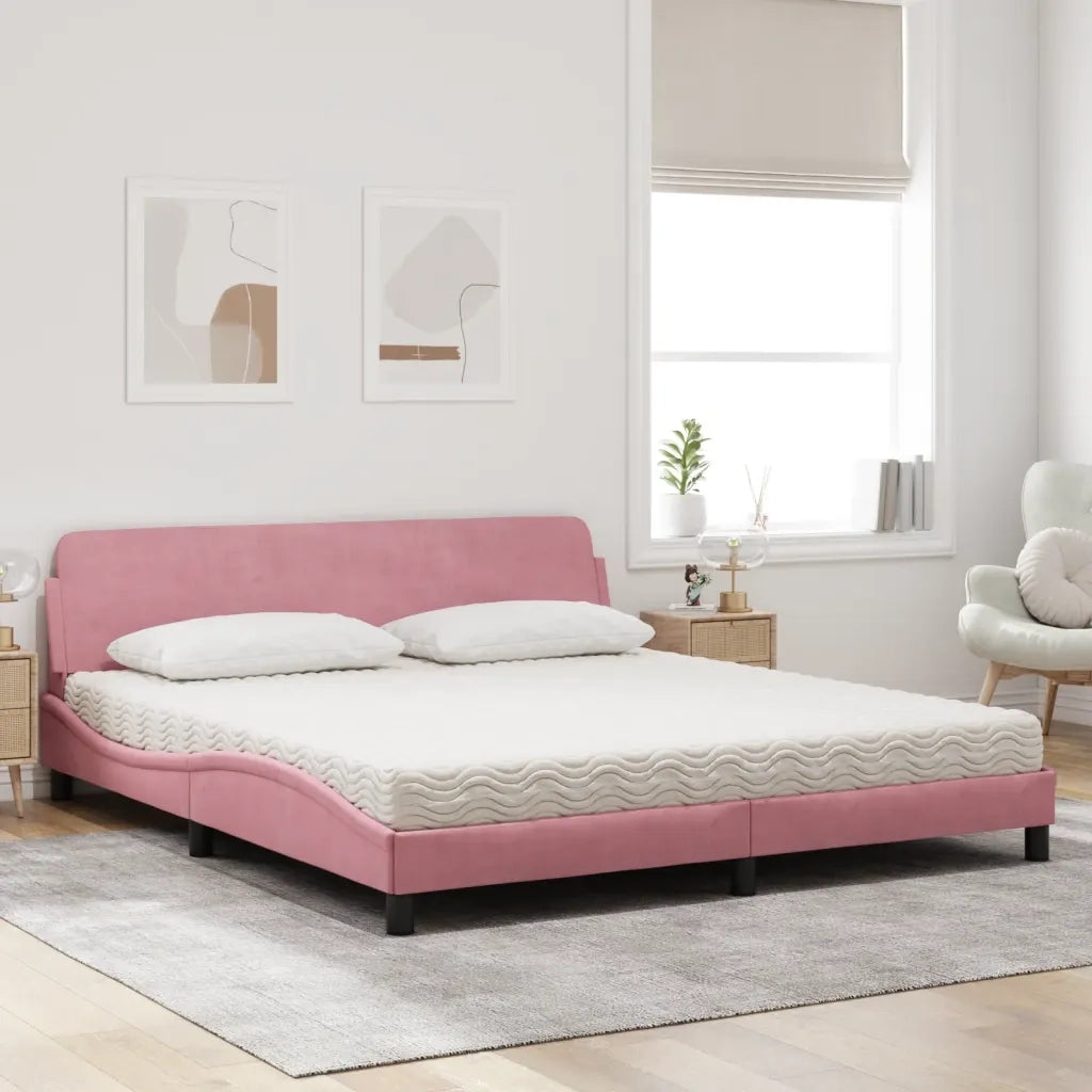 Letto con Materasso Dover Rosa 180x200 cm in Velluto