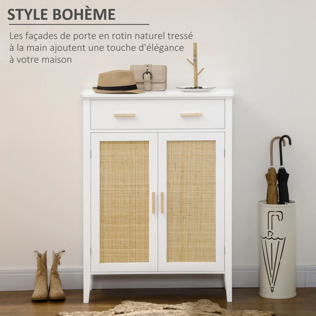 Scarpiera con 2 ante e cassetto effetto cannage ¨C zephmum ¨C bianco 80x35x110 cm