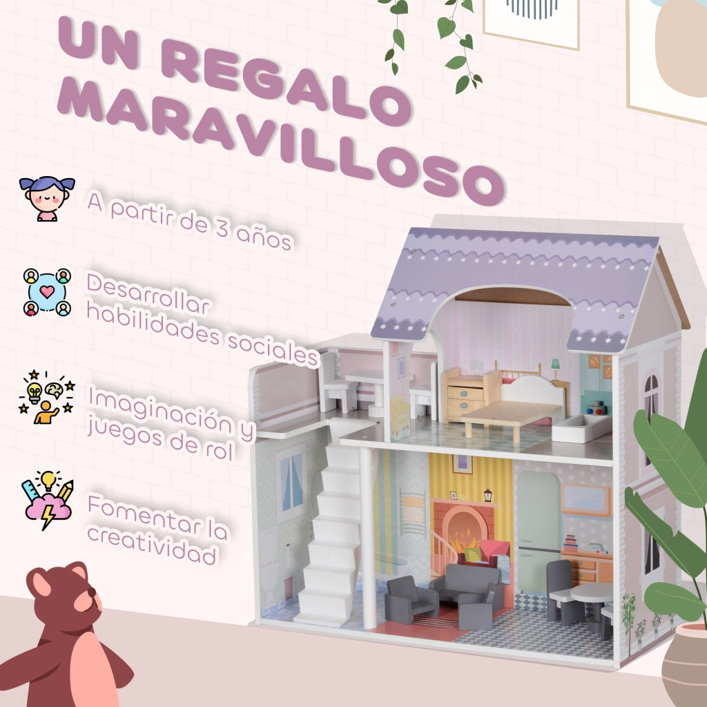 Casa delle bambole con mobili e accessori balcone 2 piani ¨C Xylo ¨C Multicolore giocattolo bambini 3 anni