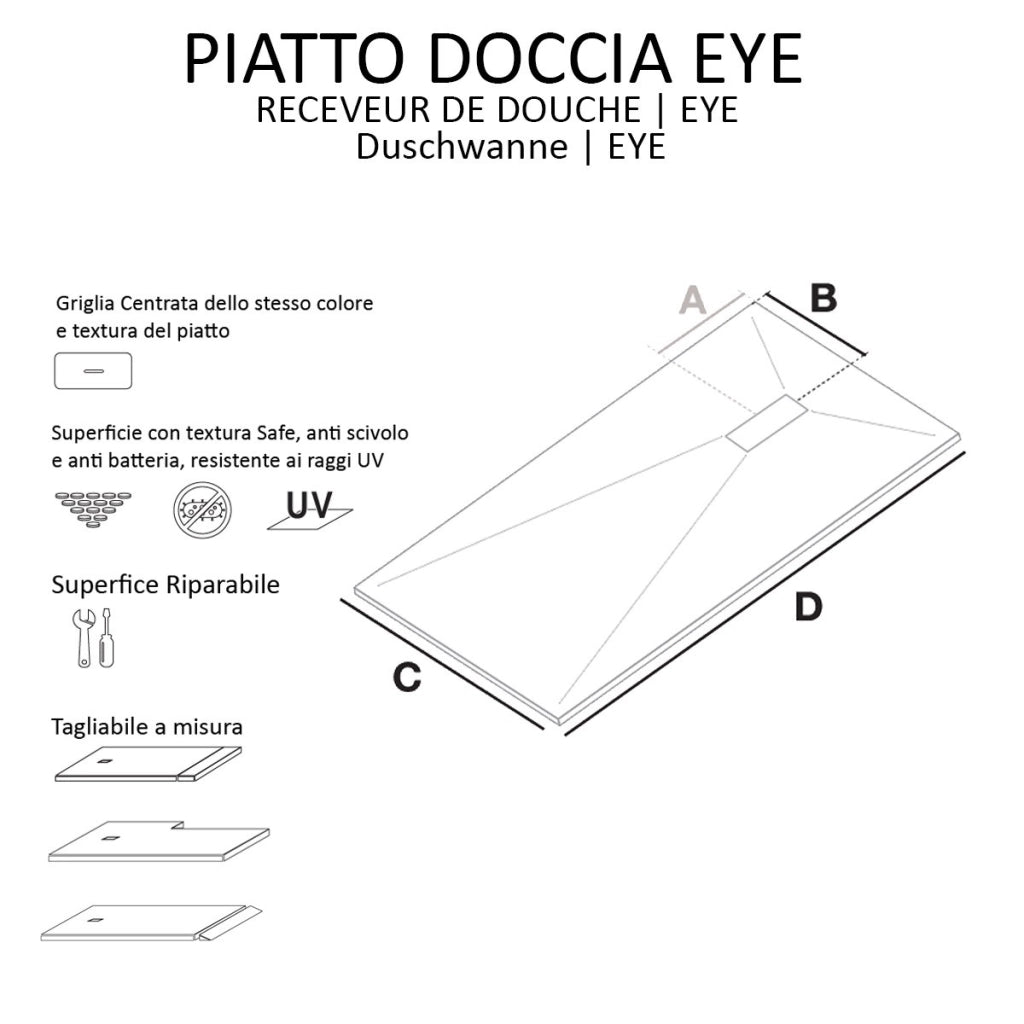 Piatto doccia in marmoresina nero effetto pietra cemento maka, misura 70x120