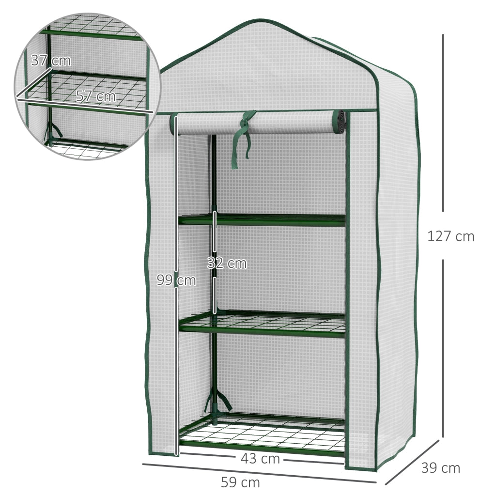 Serra da Giardino con 3 Ripiani ¨C zephmum ¨C 59x39x127 cm Bianco