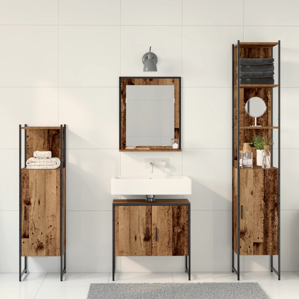 Set di mobili da bagno 4 pezzi Legno invecchiato Legno ingegnerizzato