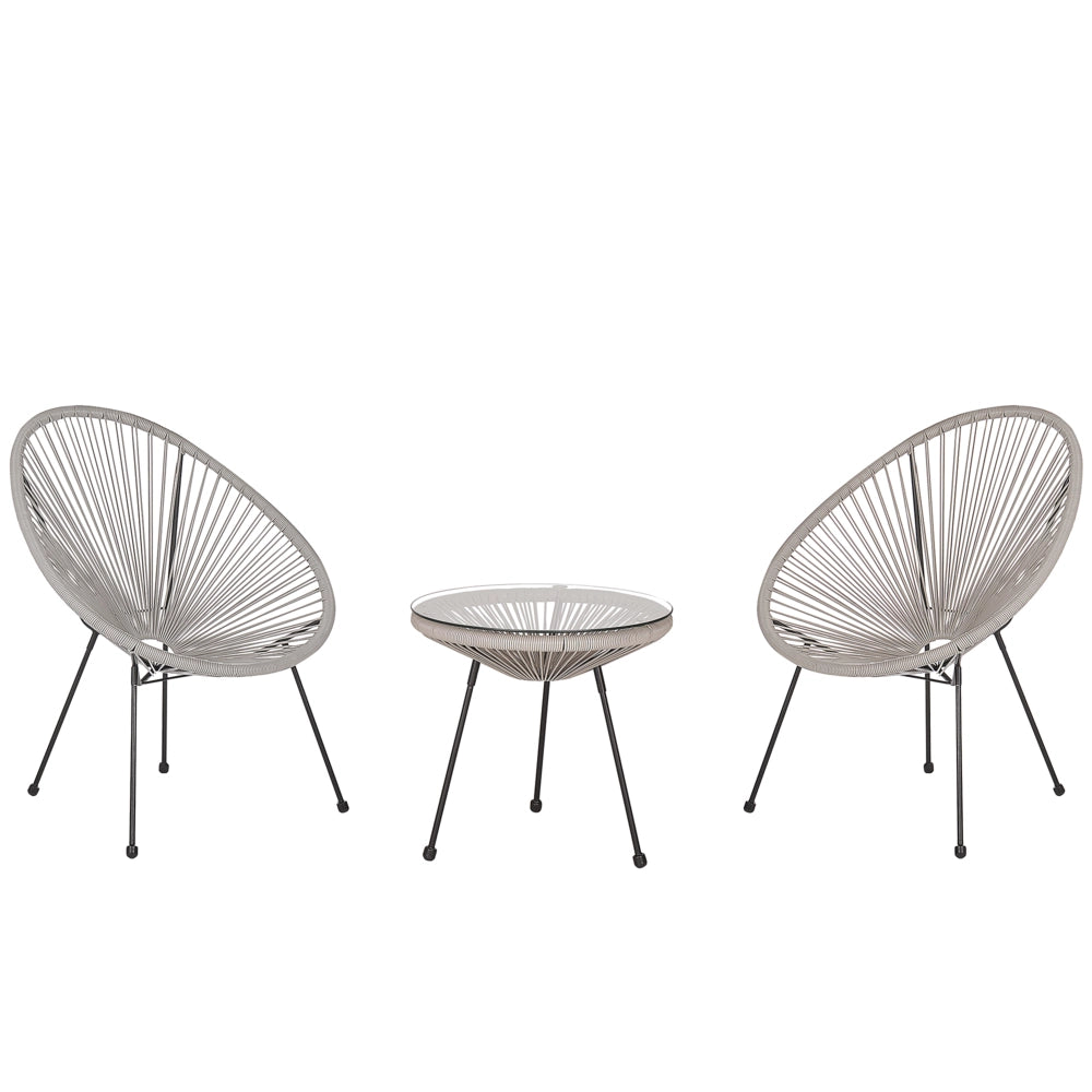 Set da Esterno Tavolino e 2 Sedie Grigio Chiaro Rattan Sintetico Moderno