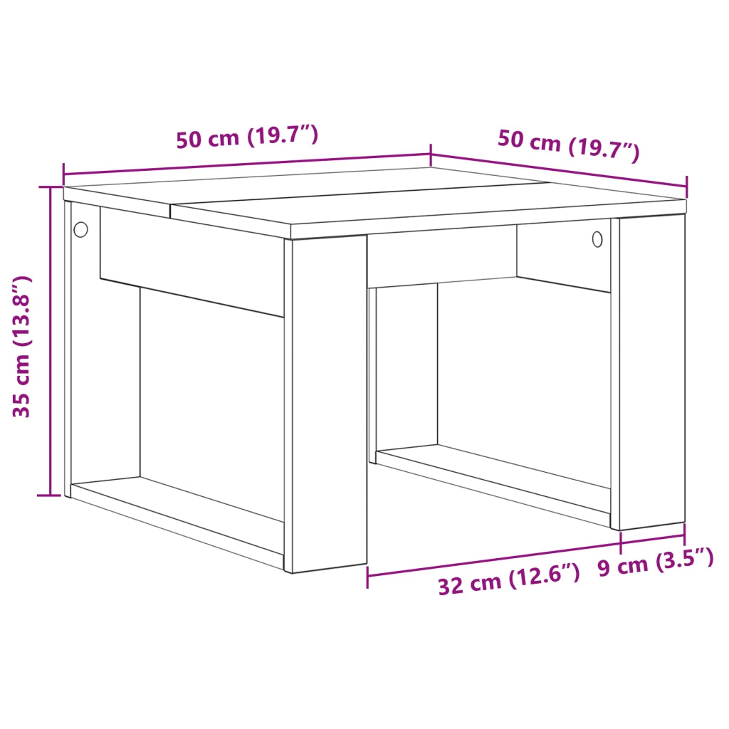 Tavolo laterale in rovere nero - 50x50x35 cm, realizzato in legno ingegnerizzato