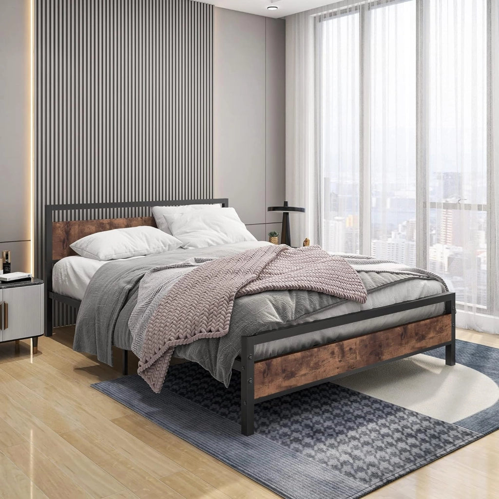 Etna - Struttura letto matrimoniale in legno e metallo, 162x195 cm colore marrone