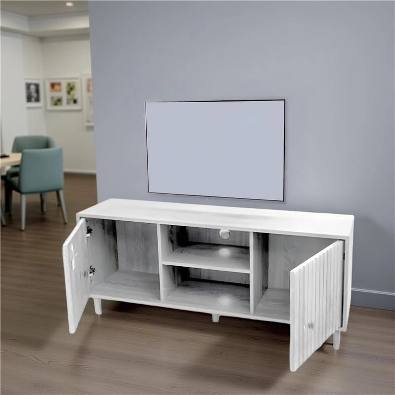 MOBILE PORTA TV COLORE BIANCO LEGNO 120X30X50 CM IN LEGNO TRUCIOLARE CON MELAMINICO + ANTE E RIPIANI