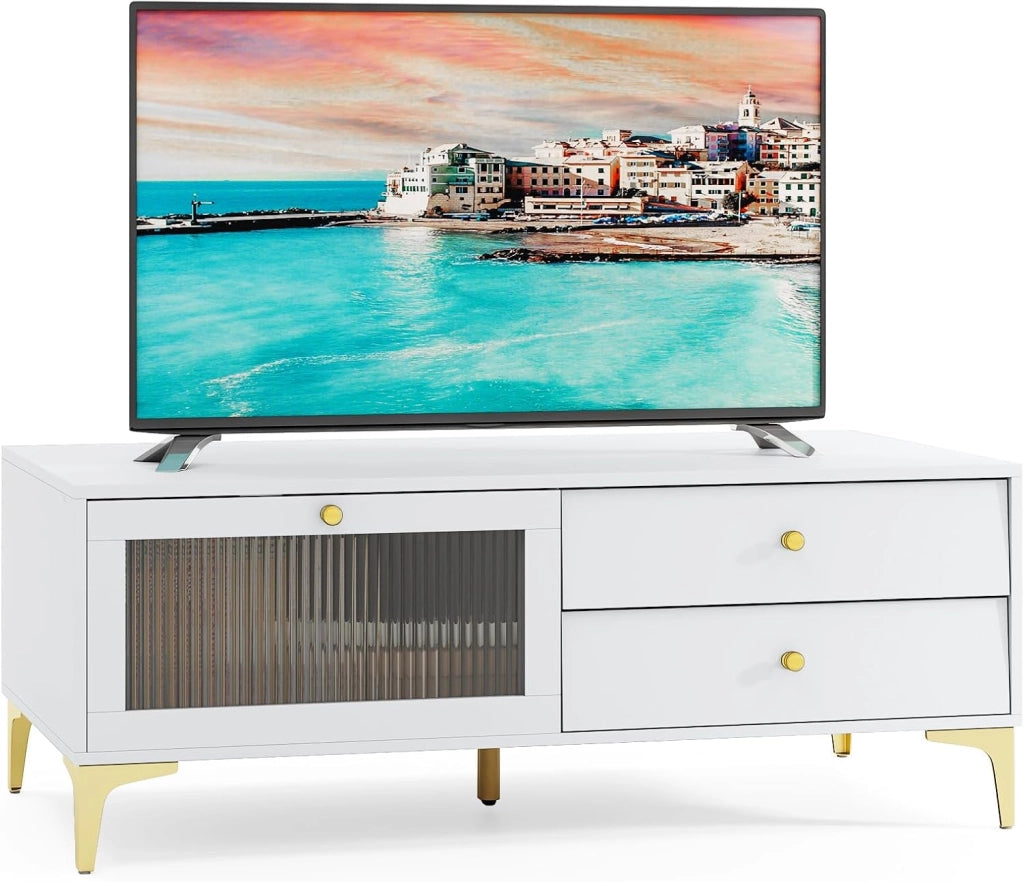 Mobile Porta TV Fino a 55’’, Mobile Console con Scomparto, Porta TV con Cassetti, Centro di Intrattenimento Moderno, Tavolo Console per TV, per Soggiorno Camera da Letto