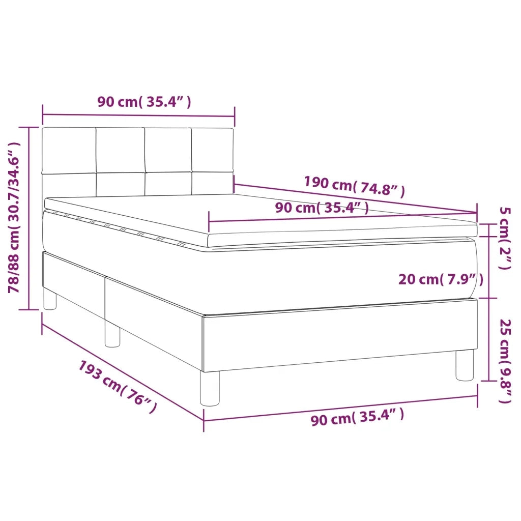 Letto a Molle con Materasso e LED Nero 90x190 cm in Tessuto 3133679