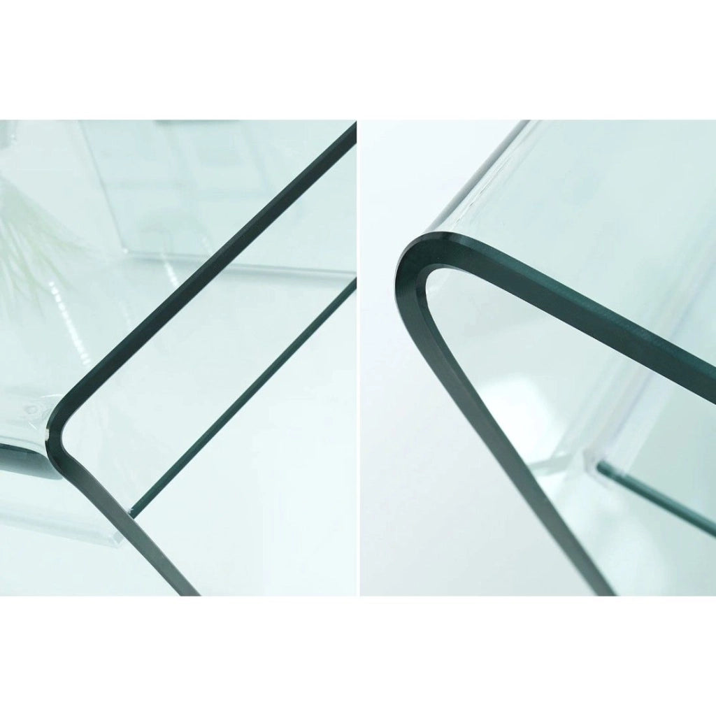 Tavolino basso HOLOW con ripiano – Tavolino basso design asimmetrico in vetro temperato