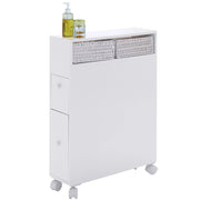 Armadio di legno con cassetti cesti e porta scopino del water-Buffet-Armadio da cucina Credenza con ruote per piccoli spazi Bianco