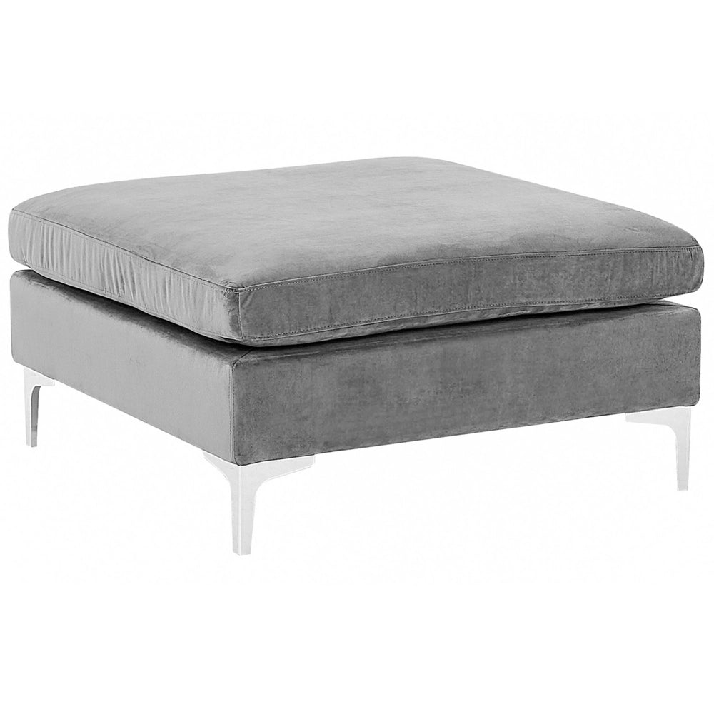 Ottomana con cuscino superiore in velluto grigio ottomana Gambe in metallo argentato Stile glamour