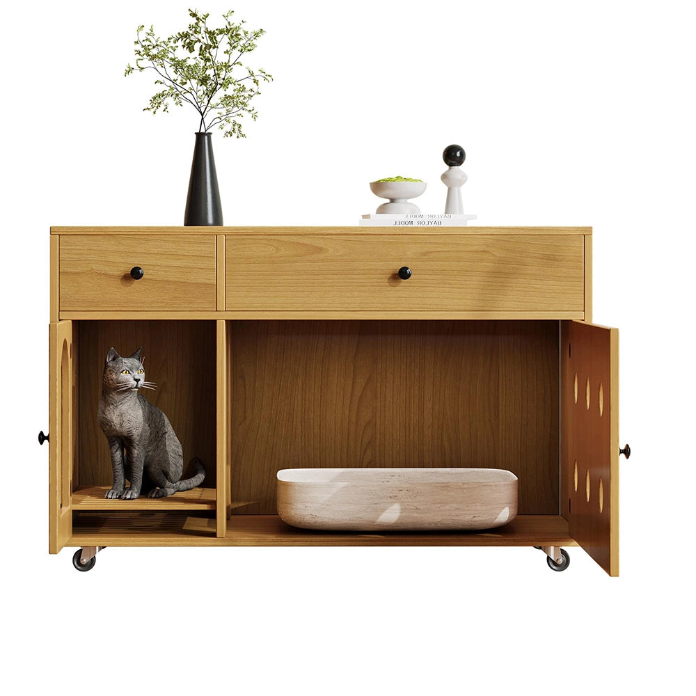 Casa lettiera per gatti - Xylo - 100x45x66cm legno naturale