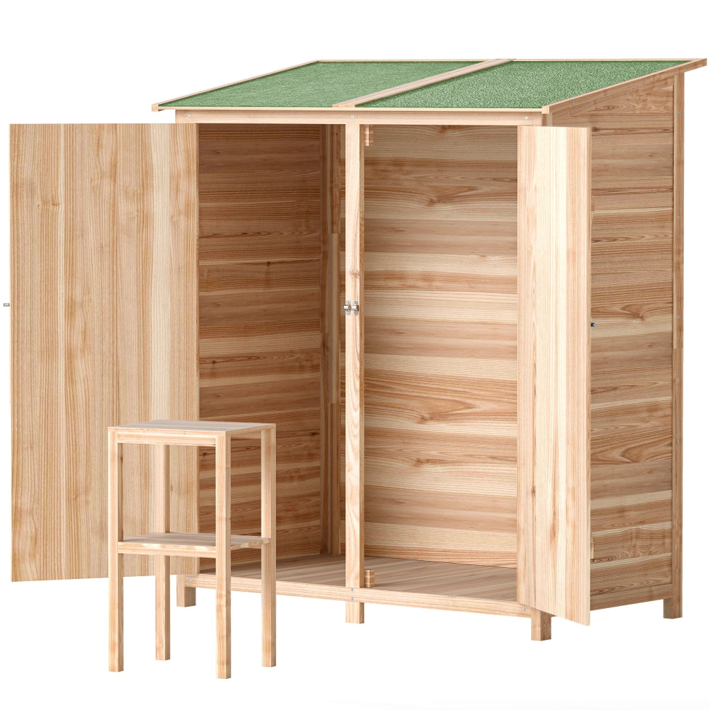 Armadio da giardino in legno con tavolo ¨C zephmum ¨C effetto legno naturale 140x75x157 cm