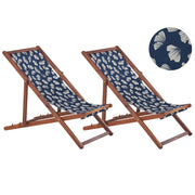 Set di 2 sedie a sdraio da giardino con struttura in legno di acacia scuro con motivo floreale in tessuto amaca sedile reclinabile