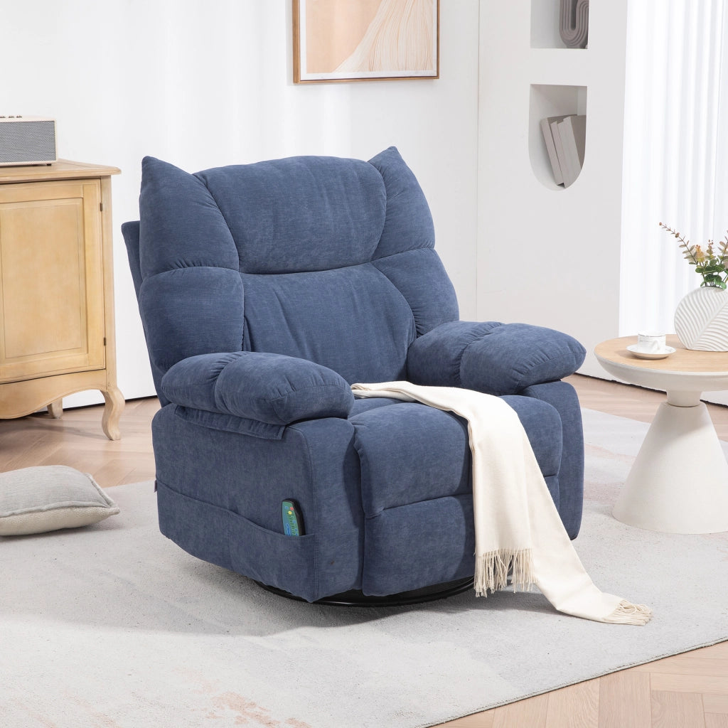 Poltrona relax massaggiante elettrica con riscaldamento reclinabile girevole ¨C Xylo ¨C blu 98x90x98cm