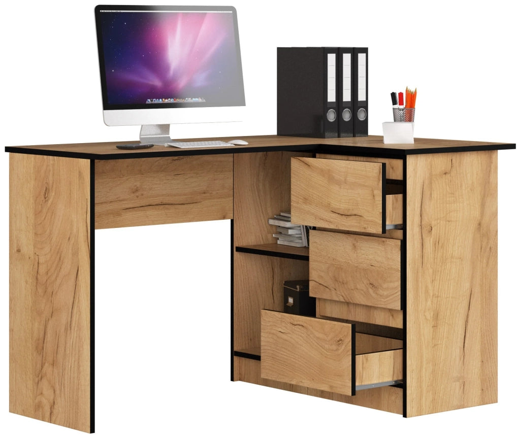 Scrivania angolare AKORD B16 Quercia Craft 124 cm 3 cassetti 124x85x77 cm Modello a destra