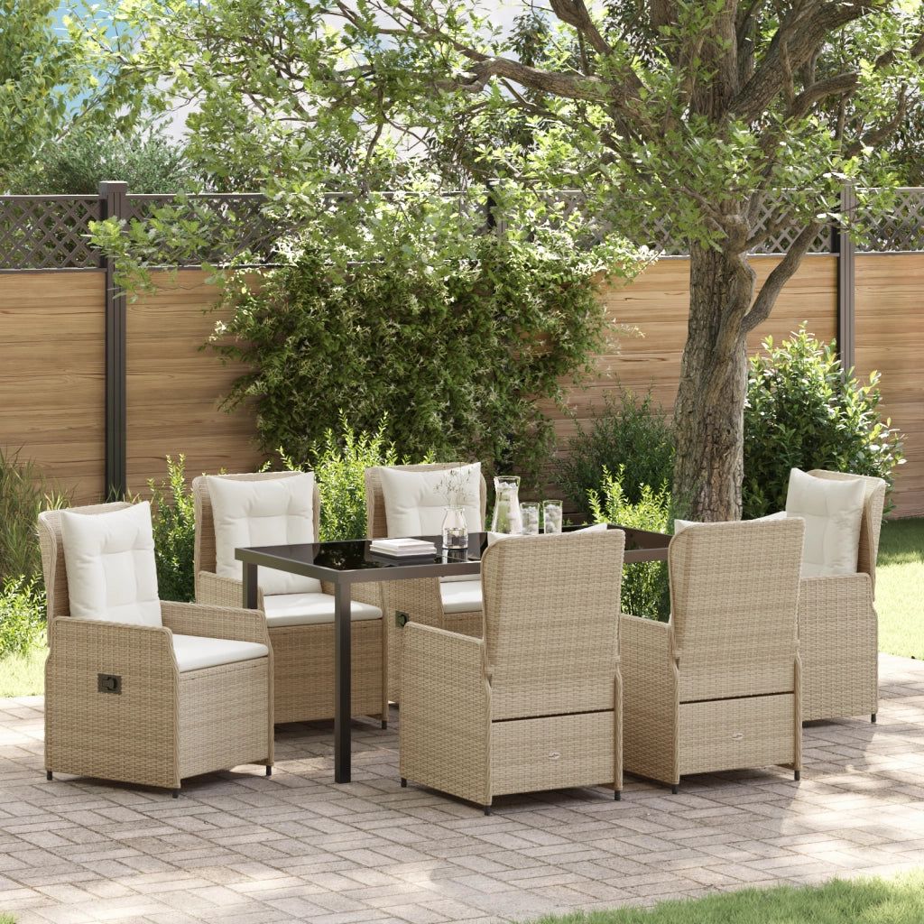 Set da Pranzo da Giardino da 7 Pezzi in Rattan Polietilene Beige