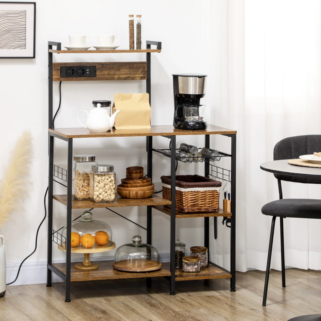 Mobile Cucina per Microonde con Presa e USB ¨C zephmum ¨C Marrone 90x42x130 cm