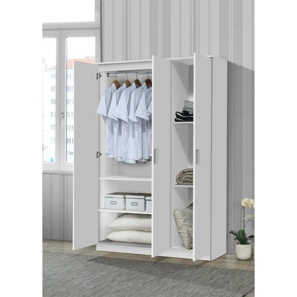 Armadio BURDUR 3 porte – Rovere bianco & grigio – Stile contemporaneo – L120 x H184 x P52 cm