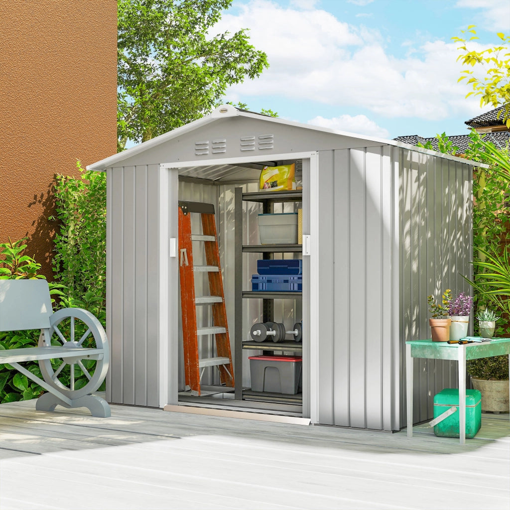 Casetta da Giardino ¨C zephmum ¨C Grigio Argento 213x130x185 cm con Porte Scorrevoli e Lucernario