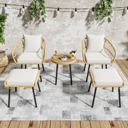 Set da giardino in rattan 5 pezzi con tavolo; sedie e sgabelli; bianco naturale