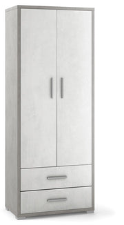 ARMADIO 2 ANTE 2 CASSETTI H182 L71 P41 cm STRUTTURA CEMENTO FRONTALE BIANCO SARMOG Db359k