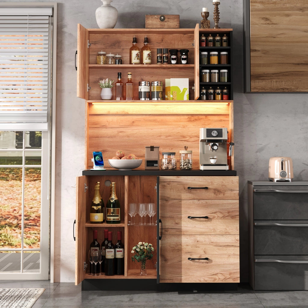 Colonna da cucina con 3 cassetti; ripiani regolabili e LED - per cucina - in MDF - 105×40×180 cm - neutro