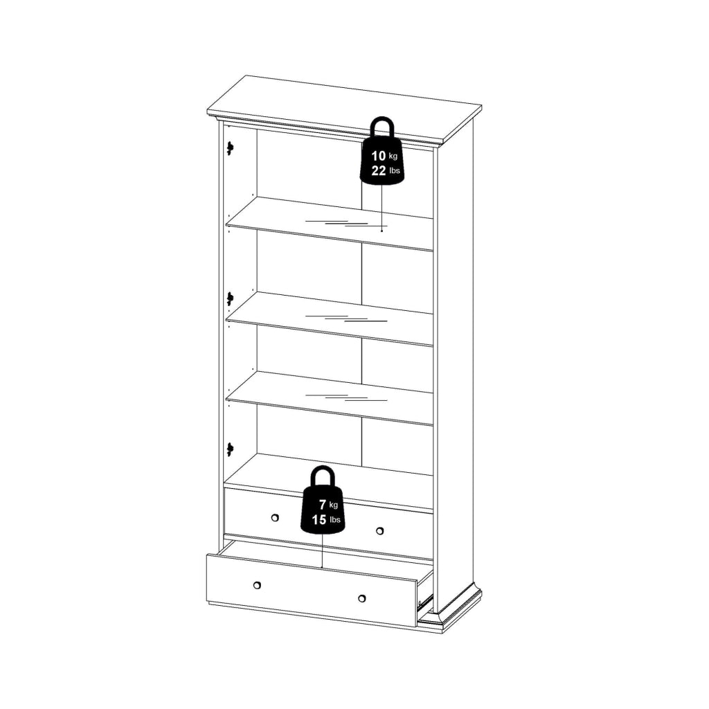 Vetrina Honore, Credenza espositiva, Vetrinetta multiuso, Madia da soggiorno, 96x42 h201 cm, Bianco