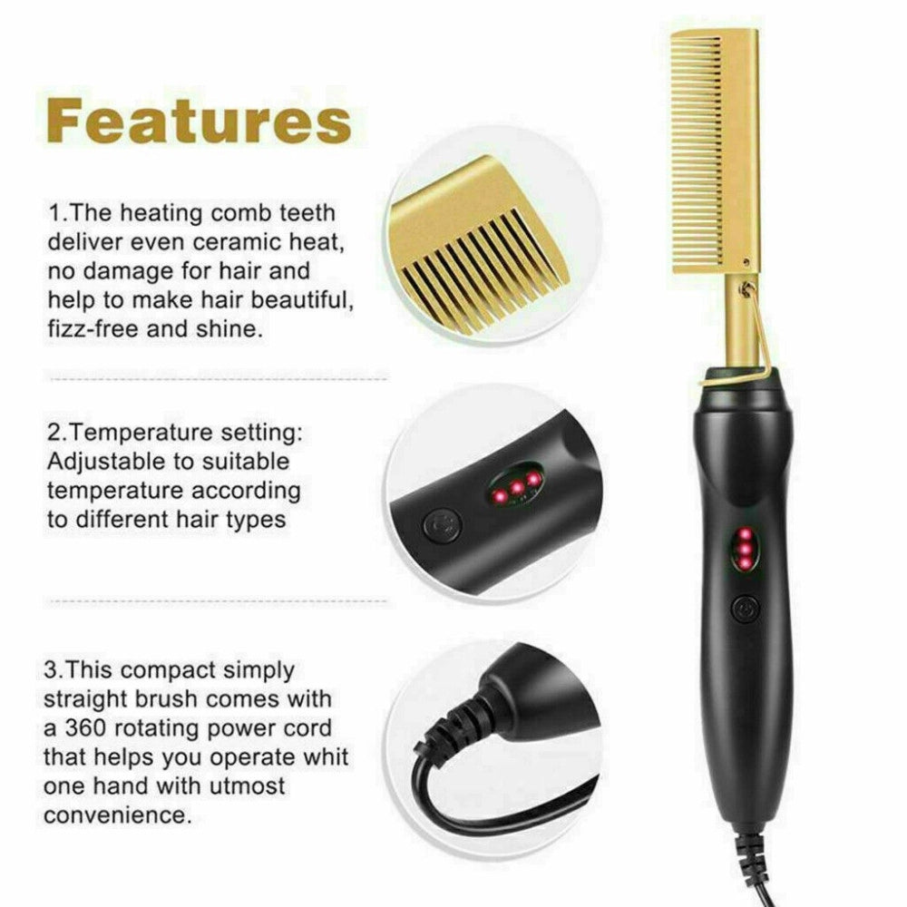Trade Shop - Pettine Caldo Piastra Per Capelli Lisci Riscaldamento Elettrico Barba Styling -