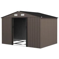 Casetta da Giardino con 4 Prese d'Aria e 2 Porte Scorrevoli in Acciaio, 277x195x192 cm, Marrone