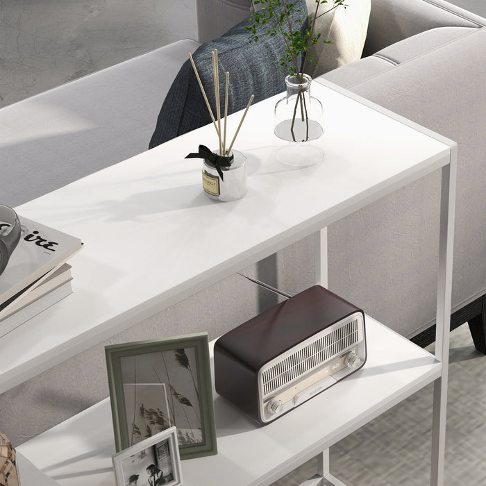 Tavolo Consolle da Ingresso con Ripiano Aperto 100x30x87 cm in Acciaio e Truciolato Bianco